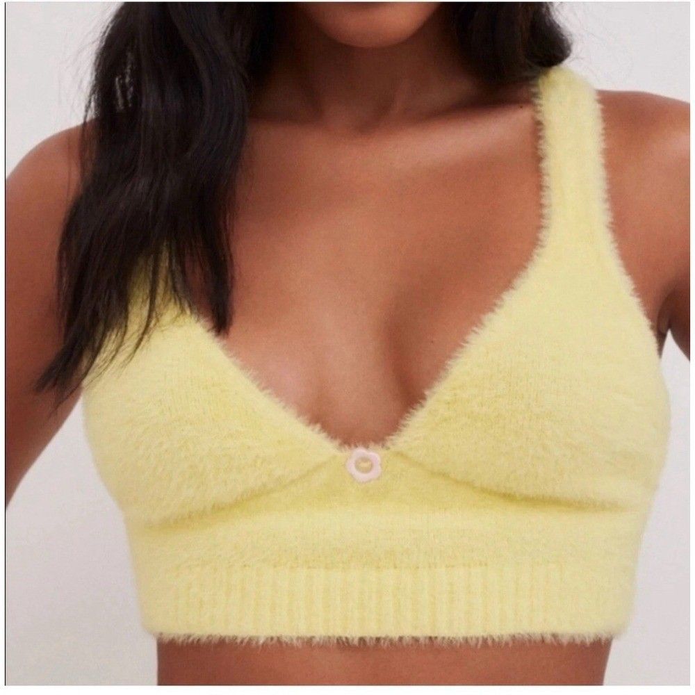 For Love & Lemons Crop Top Women's Size XXS Yellow Fuzzy Sleeveless Racer Back